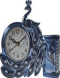 19x17 Cm Peacock Table Clock with Penstand For Home Office College K4179