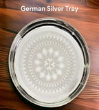 Sigaram German Silver 10 Inch Floral Designed Plate for Home Pooja Decor K2383