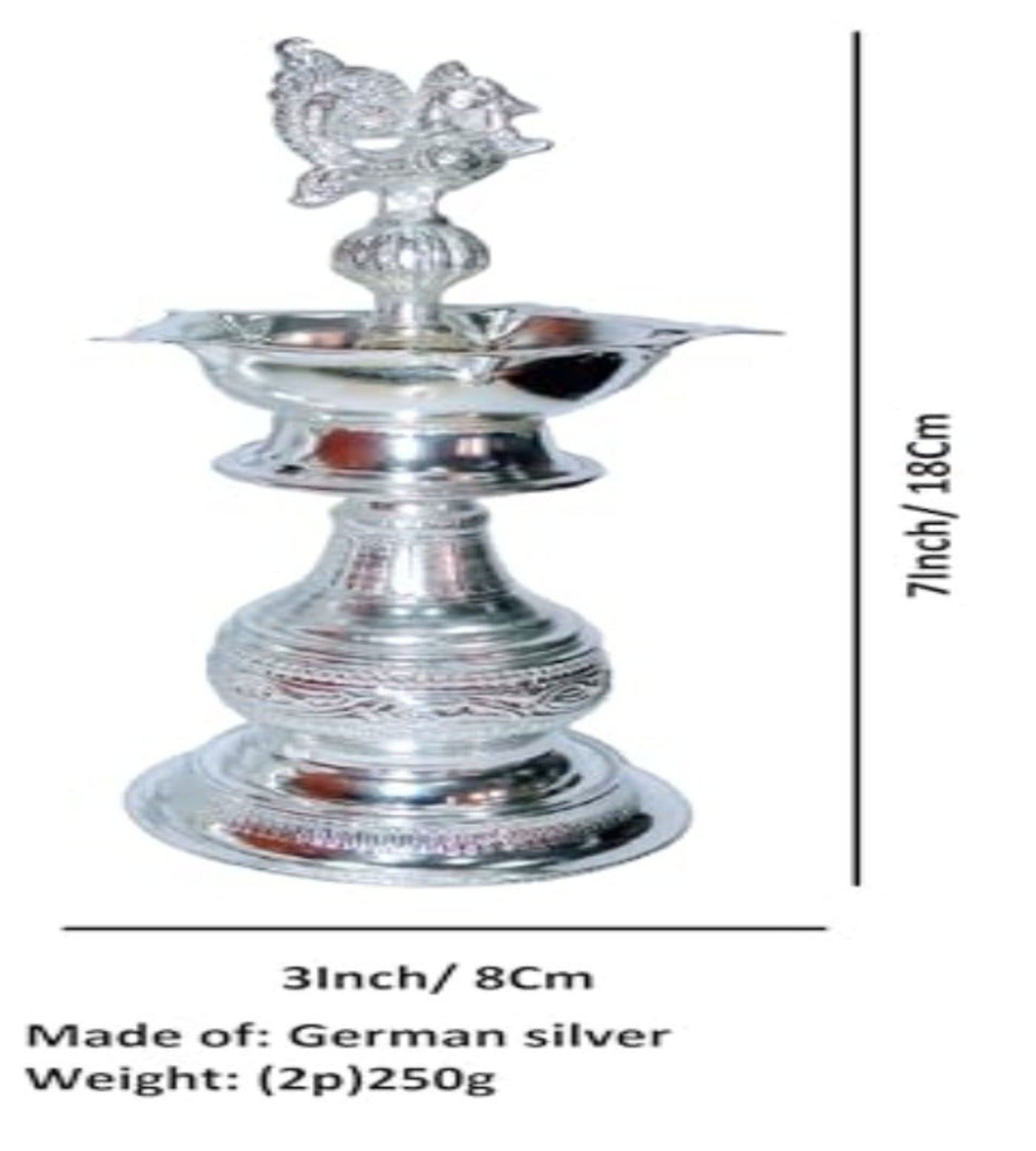 Sigaram 7X3 Inch Diya Made By Pure German Silver For Home Pooja Decor K4239