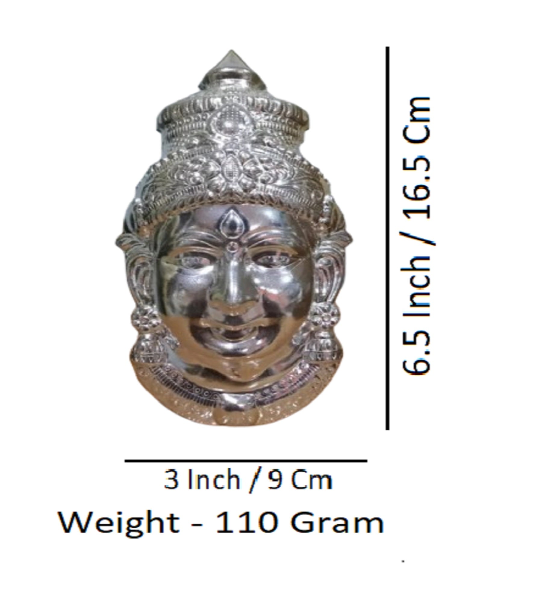 Sigaram 6.5X3.5 Inch  Silver Plated  Lakshmi Face Mukoot for Vara Mahalakshmi Festival K4159