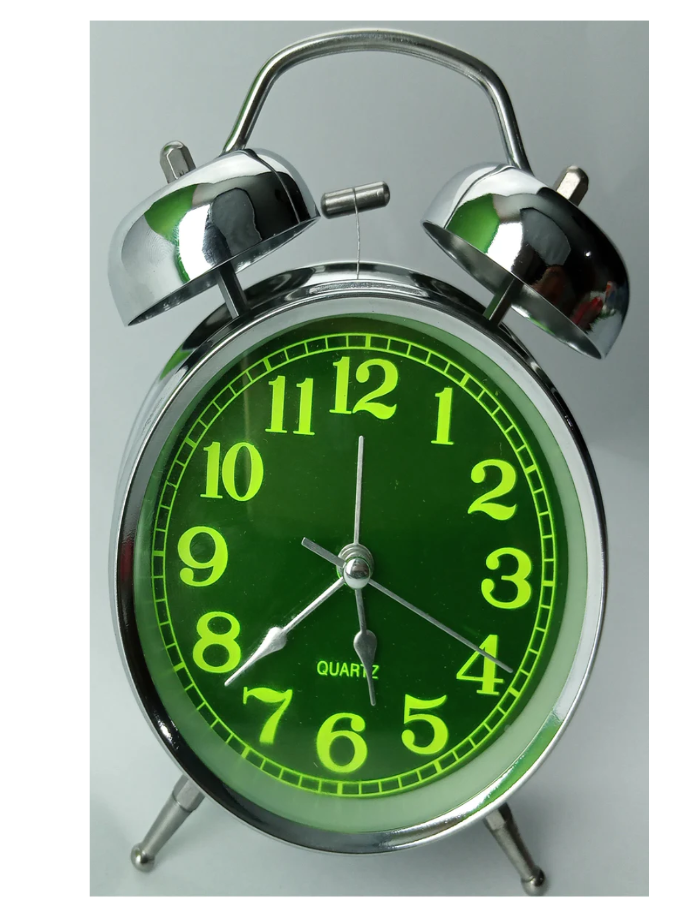 Silver Green Big Metal Analog Table Clock K1722