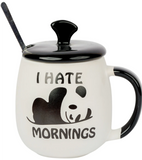 Ceramic Panda Mug with LID, Spoon and Beautiful Keychain(Lazy Panda) (Set of 1)