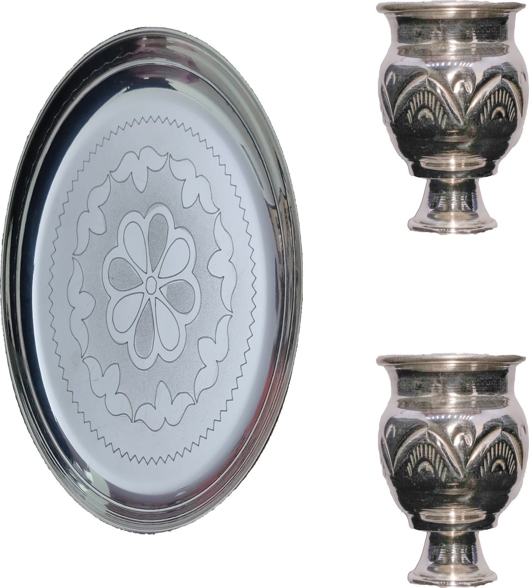 Sigaram German Silver 8 Inch Plate and Kum Kum Cup For Home Pooja Decore K2433