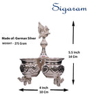 Sigaram German Silver 4 Cup Panchwala With Peacock Handle For Home Pooja Decor K2575