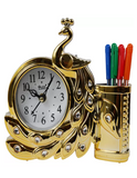 19x17 Cm Peacock Table Clock with Penstand For Home Office College K4178