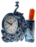 19x17 Cm Peacock Table Clock with Penstand For Home Office College K4179