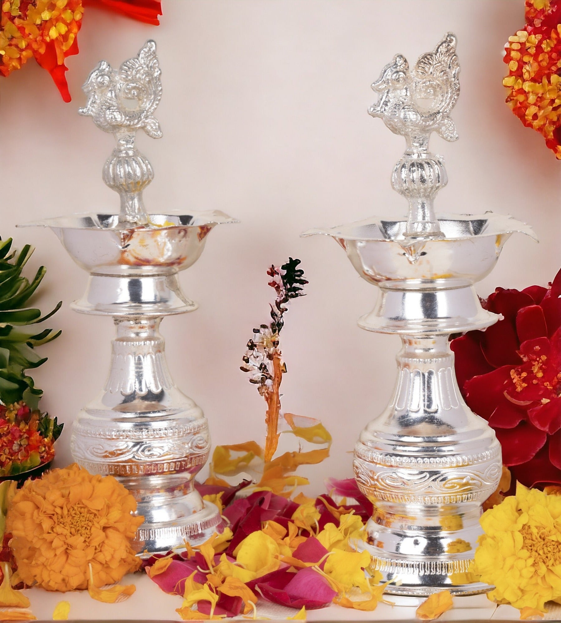 Sigaram 11 Inch Diya Made By Pure German Silver For Home Pooja Decor K4328