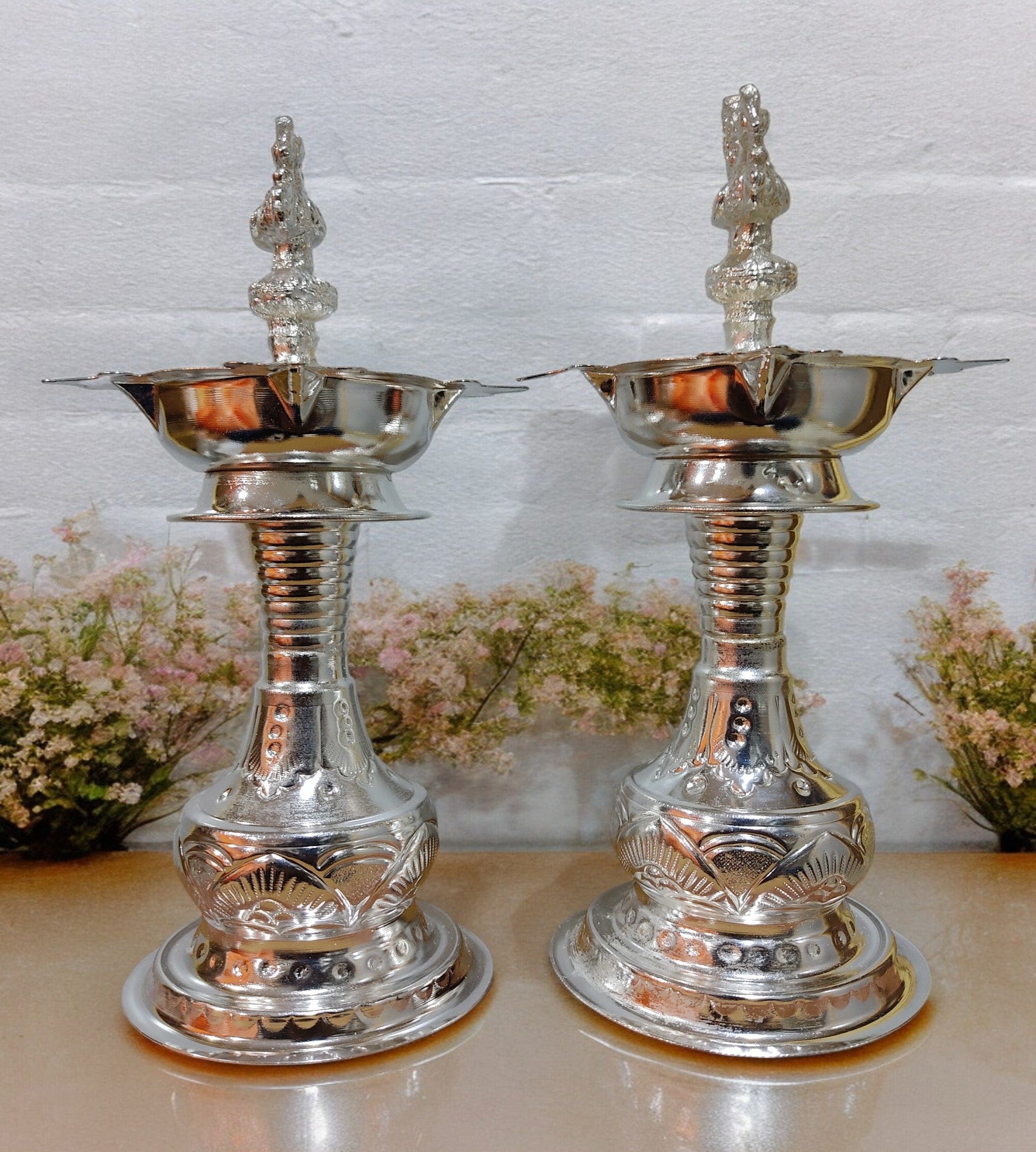 Sigaram 11 Inch Diya Made By Pure German Silver For Home Pooja Decore K4414