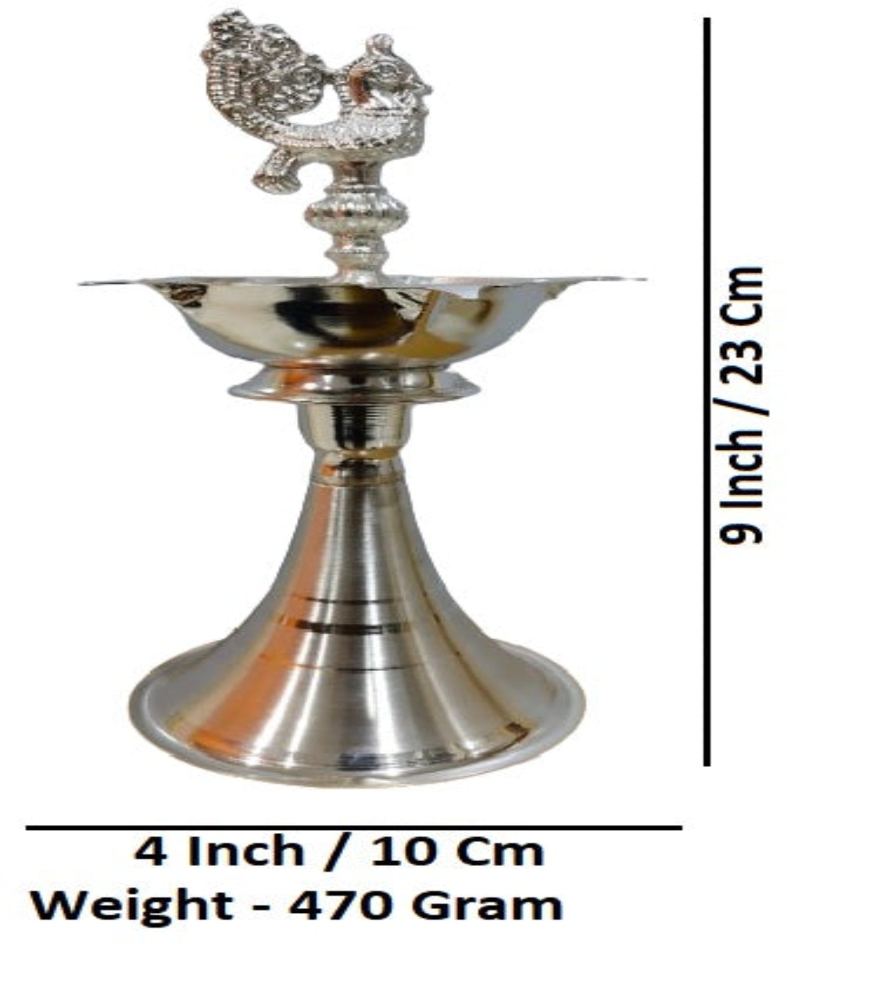 Sigaram 9 Inch Pecock Diya Made By Pure German Silver For Home Pooja Decore K4425