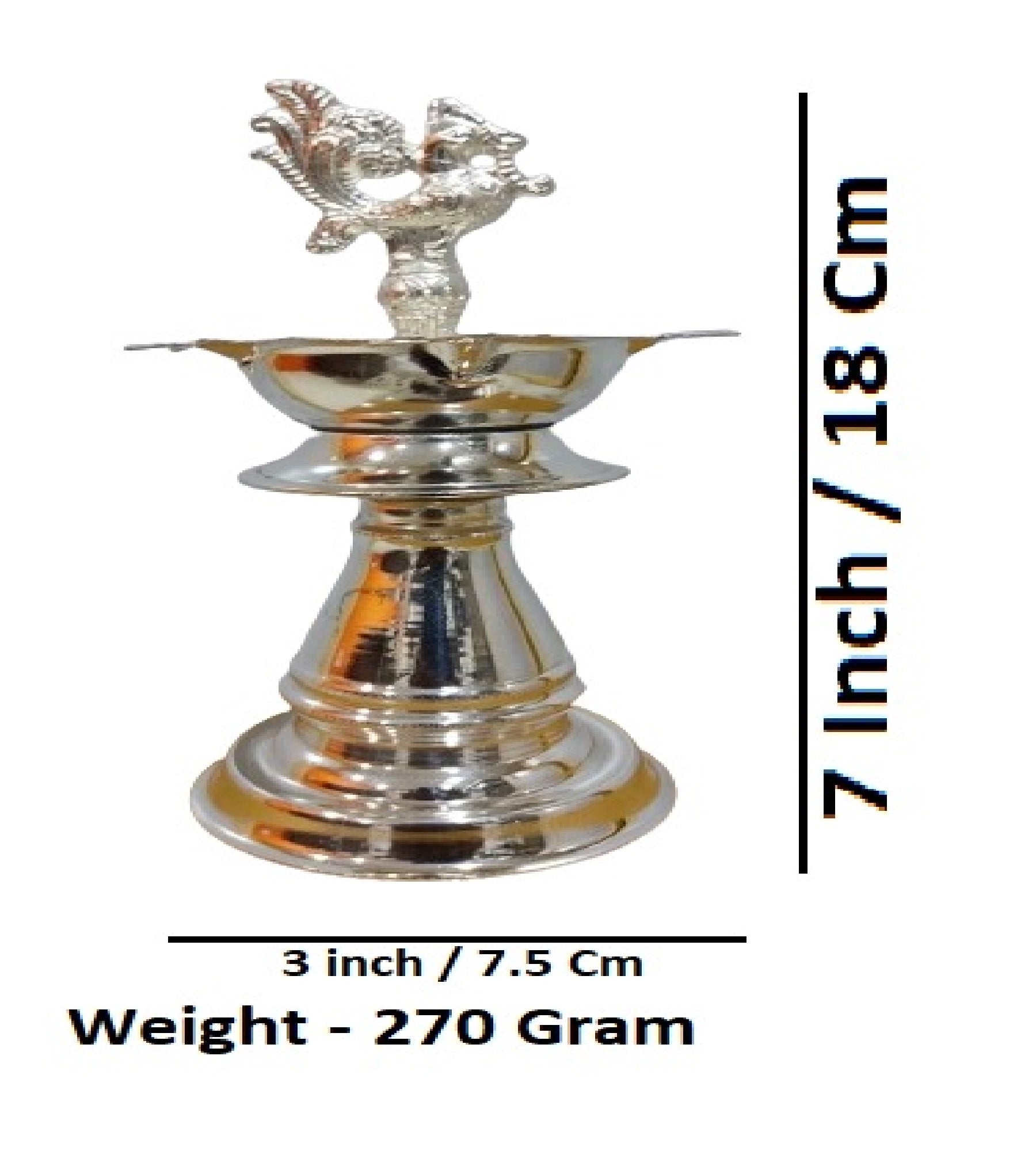 Sigaram 7 Inch Peacock Diya Made By Pure German Silver For Home Pooja Decore K4427