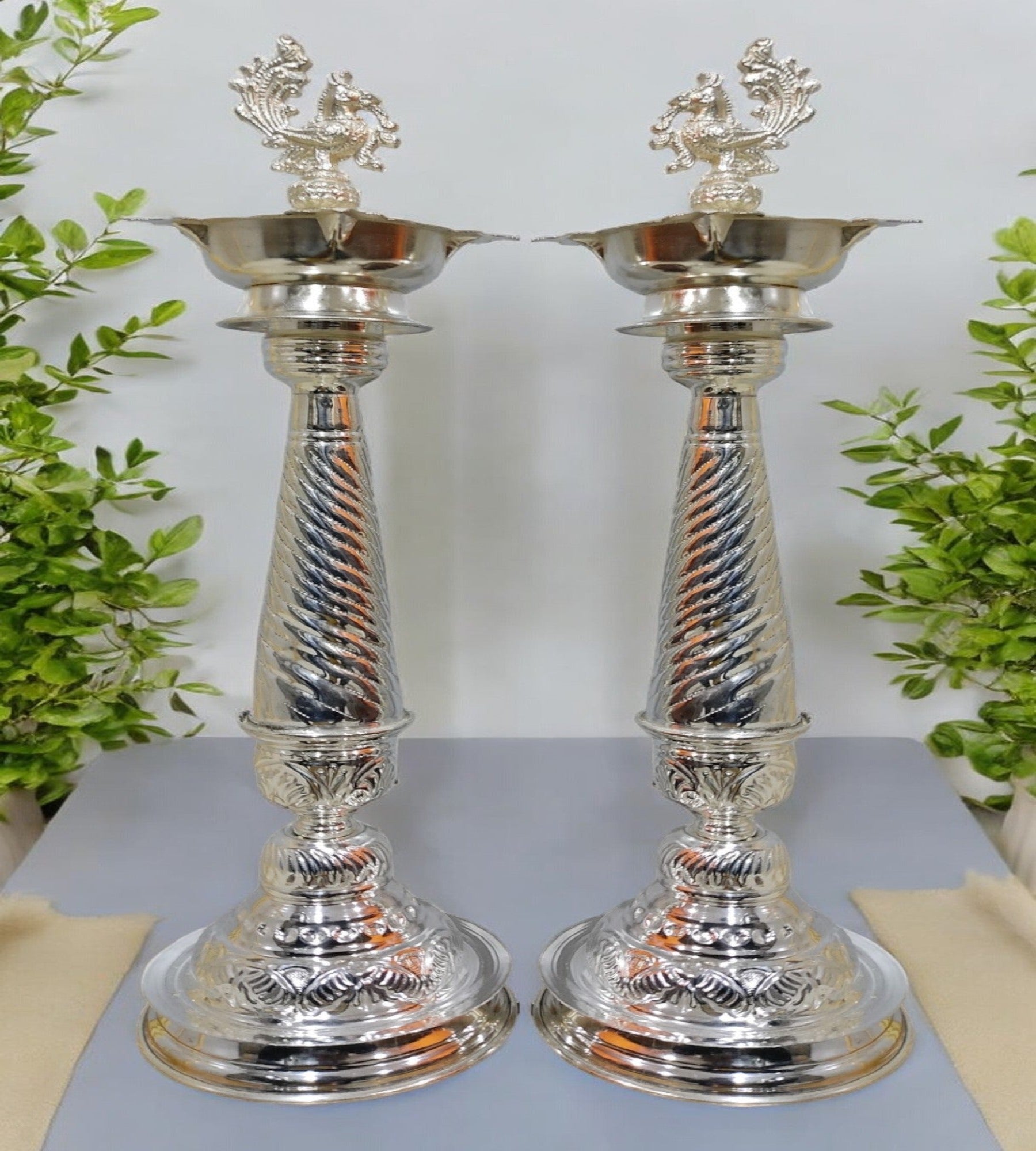 Sigaram 21 Inch Diya Made By Pure German Silver For Home Pooja Decore K4430