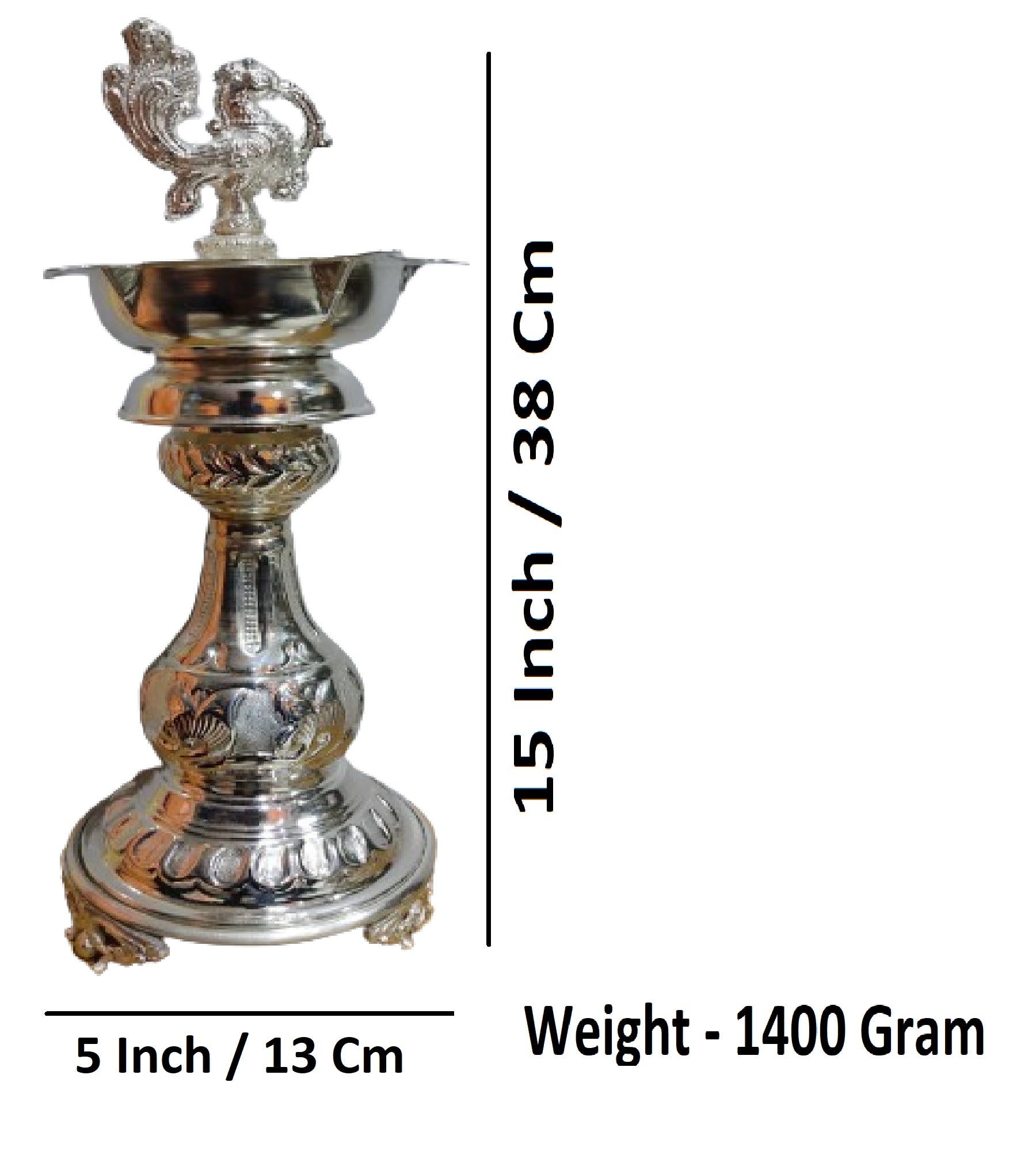 Sigaram 15 Inch German Silver Diya Made By Pure German Silver For Home Pooja Decore K4433