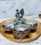 Sigaram 4 Inch  Antique German Silver 4 Cup Panchwala Kum Kum Cup For Home Pooja Decore K4480