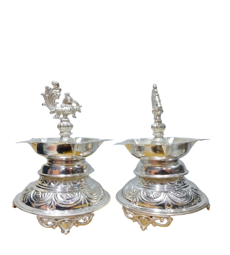 Sigaram 22 Inch German Silver Diya with Leg For Home Pooja Decore K4488