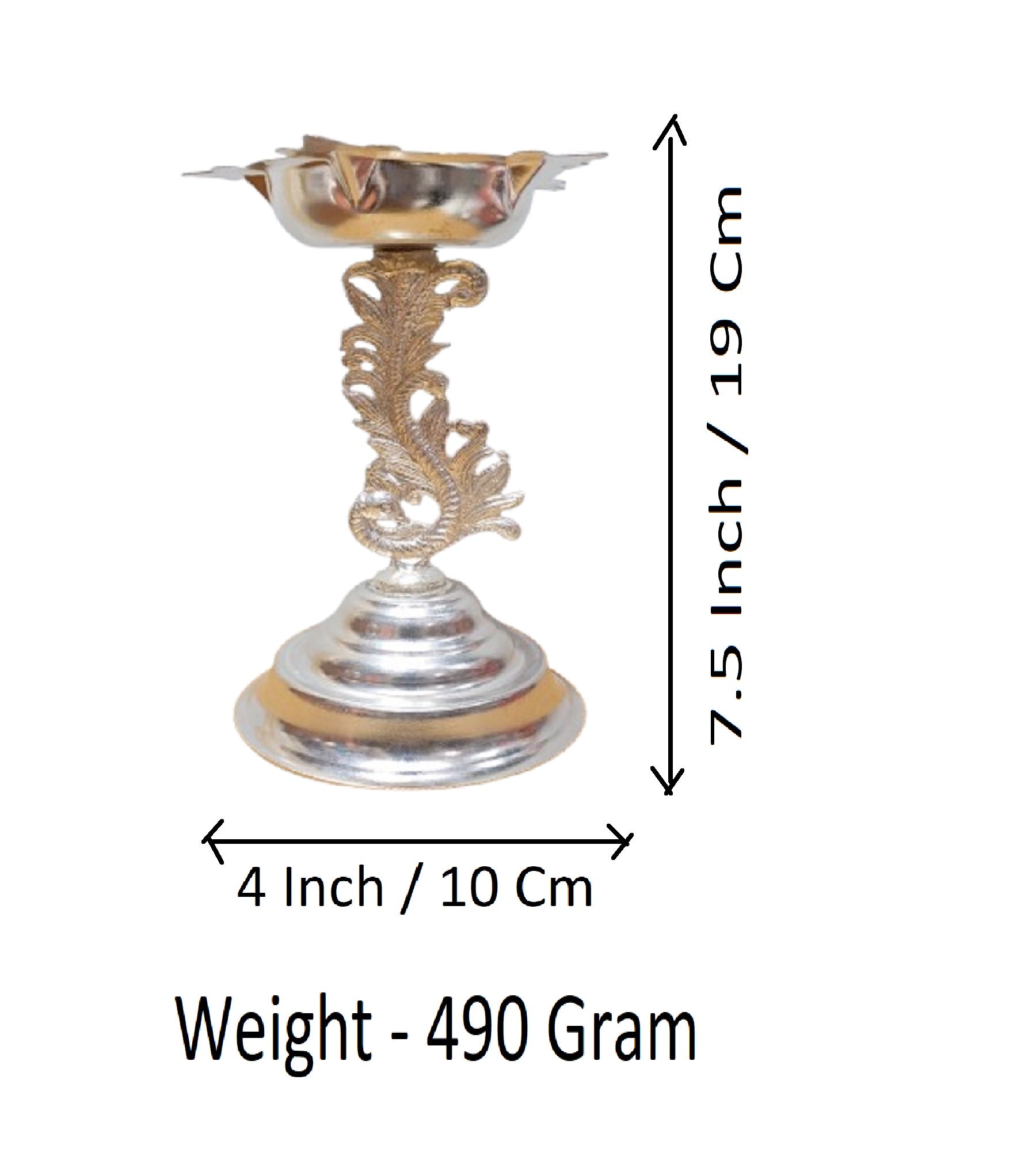 Sigaram 7.5 Inch Peacock Diya Made By Pure German Silver For Home Pooja Decore K4491