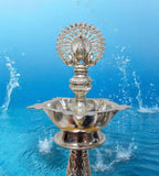 Sigaram German Silver 14 Inch Peacock Handle Diya For Home Pooja Decore K4596